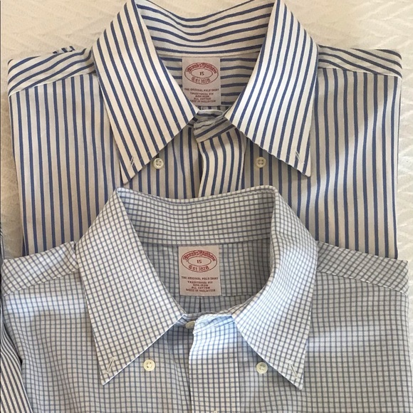 SOLD on eBay 2 Mens Brooks Brothers Short Sleeve Shirts Neck 15 - Picture 1 of 5